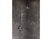 Ravak TE 094.02CR/BL Sprchový stĺp s termostatickou batériou, posuvný, s funkciou Stop, s poličkou, so sprchovým setom, chróm/čierna