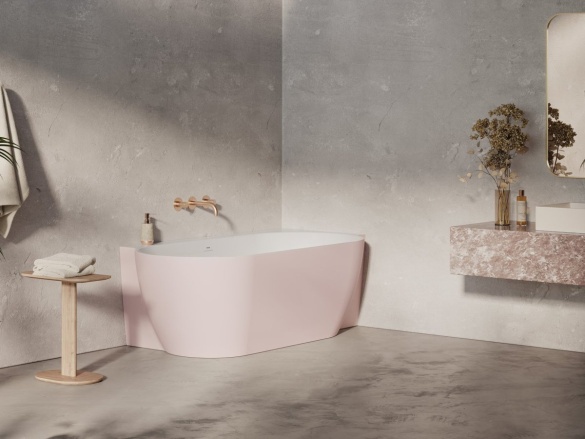 Ravak Vana Freedom Corner II Tec 175x86 L, volně stojící, Alabaster Pink/bílá, krytka odtoku bílá/černá/chrom