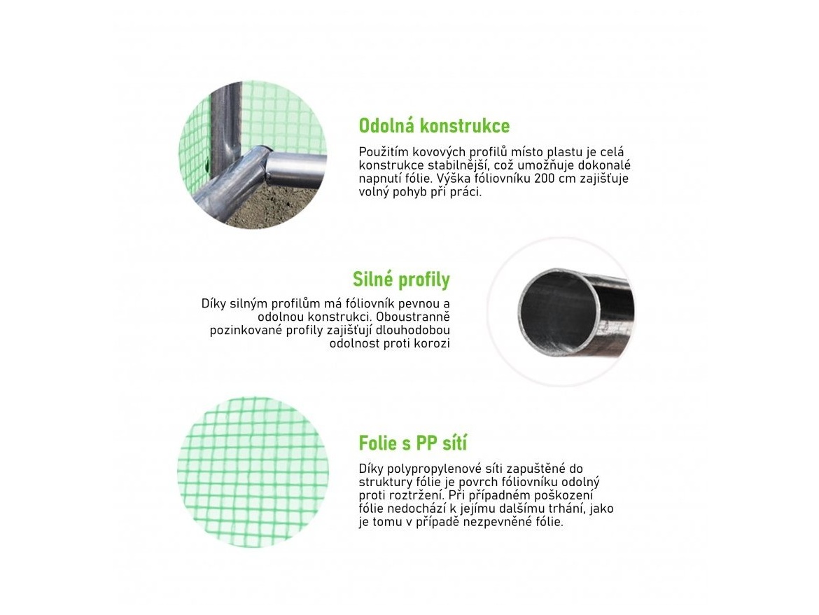 VespaGarden Zahradní fóliovník 2x3m VESPAGARDEN extra silný - 6m2 bílý + příslušenství