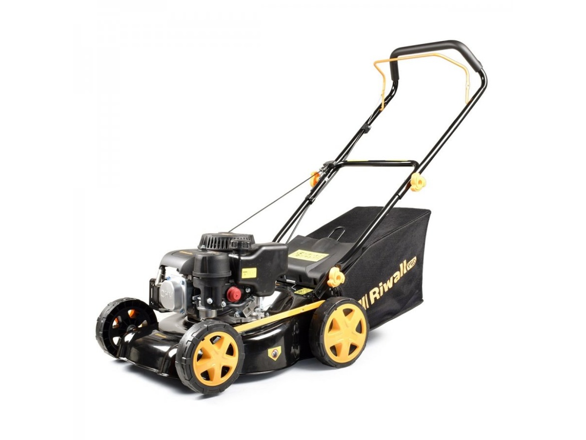 Travní sekačka 2 v 1 s benzinovým motorem bez pojezdu Riwall PRO RPM 4234 P