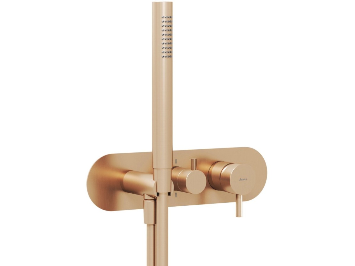 Ravak ES 068.00CR.O3.RB07D.+S Podomietková batéria 3-cestná pre R-box, so sprchovým setom, chróm