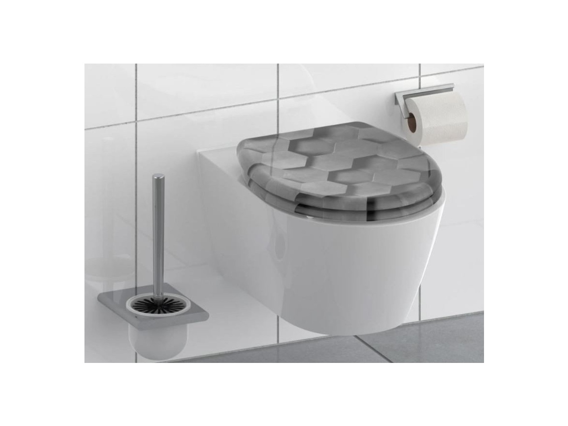 WC sedátka, záchodová prkna Schütte GREY HEXAGONS| Duroplast, Soft Close