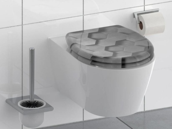 WC sedátka, záchodová prkna Schütte GREY HEXAGONS| Duroplast, Soft Close