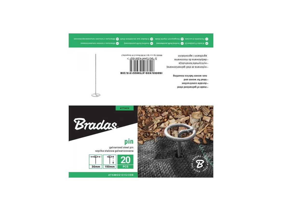 Bradas Kovový kolík tvaru "G" k upevnění netkané textilie 3 cm / 15 cm - 20 ks