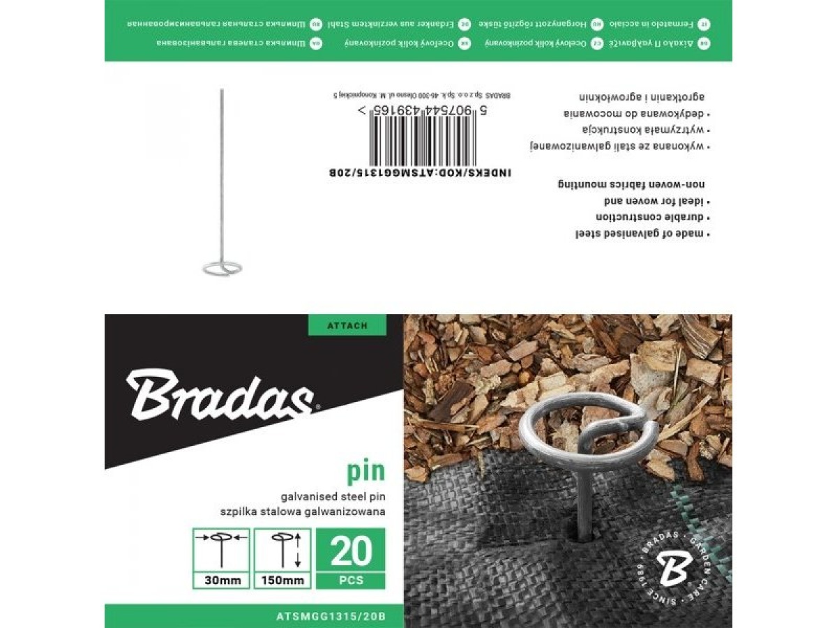 Bradas Kovový kolík tvaru "G" k upevnění netkané textilie 3 cm / 15 cm - 20 ks