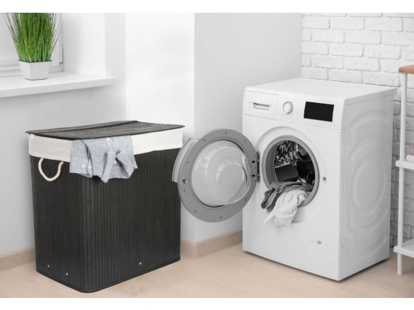 G21 Koš na prádlo  150 l s rozdělovači, bambusový černý s bílým košem