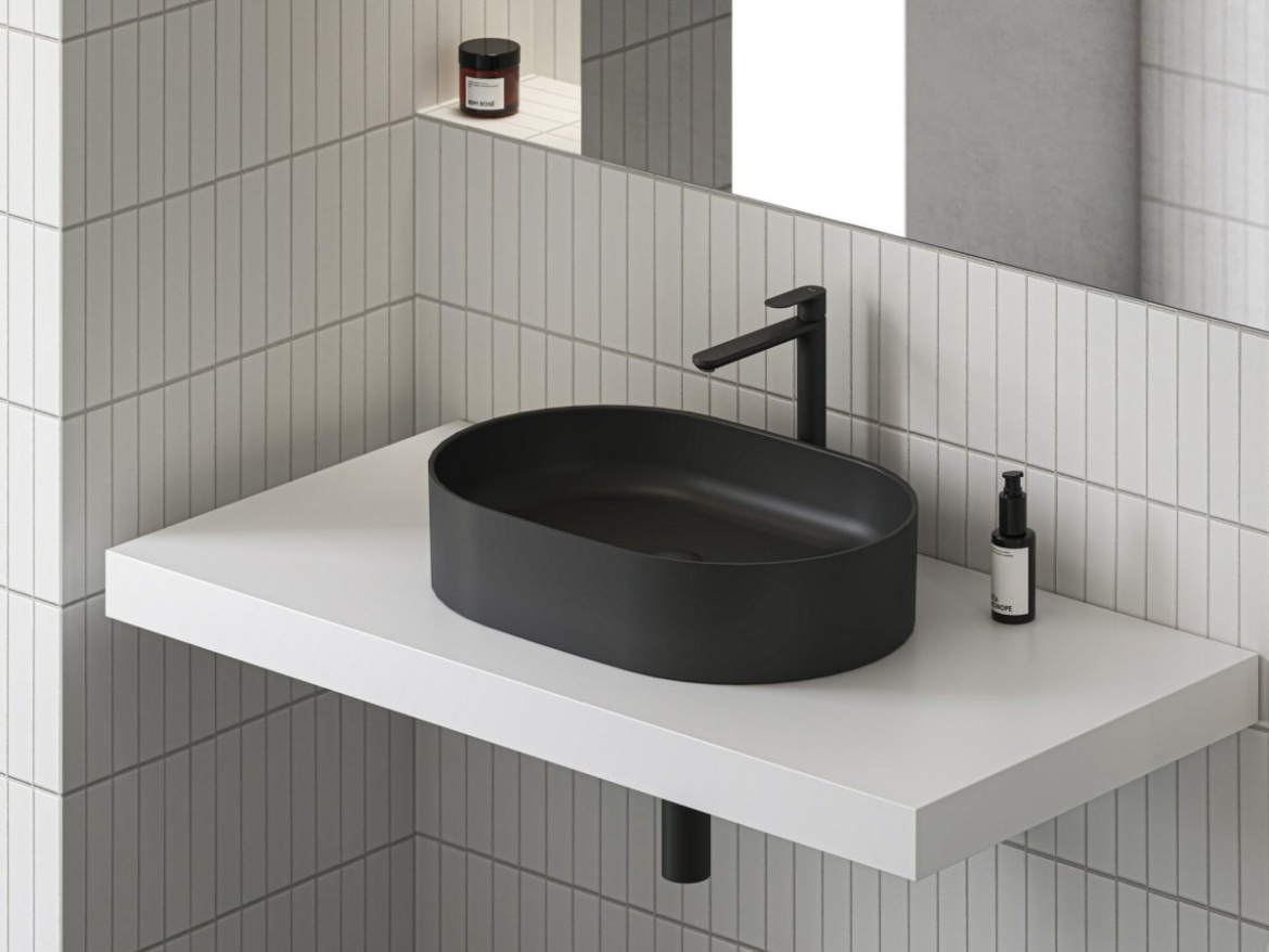 Ravak Umývadlo Ceramic Slim O 55, bez otvoru pre batériu, bez prepadu, antracit