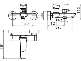 Vodovodní baterie – Novaservis Vanová baterie Nobless Tina 150 mm, bílá/chrom, nástěnná, bez příslušenství, 38020/1,1