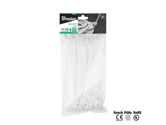 Bradas Stahovací pásky plastové 3,6x300mm  UV NEUTRAL - 100ks