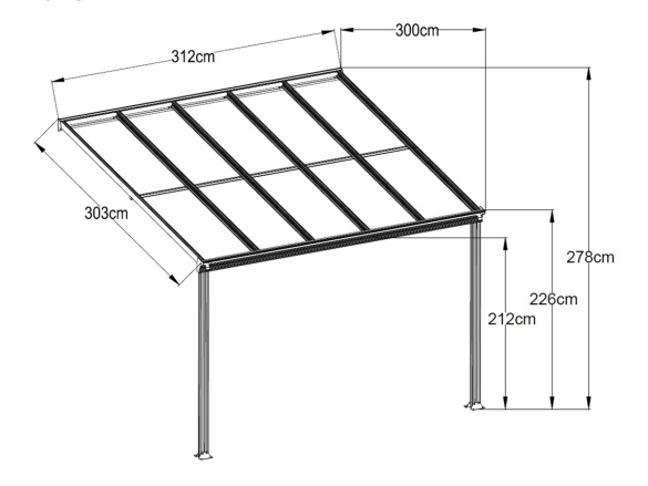 Alumínium pergola + átlátszó PC Lanit Plast Wall
