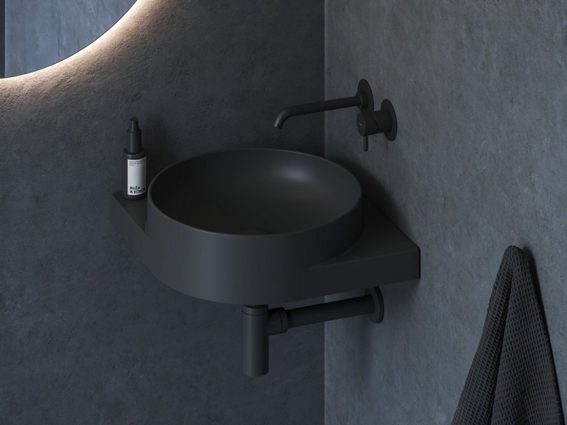 Ravak Umývadlo Yard 45 C, bez otvoru pre batériu, bez prepadu, čierna matná