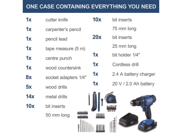 20 V-os IXES akkus fúró-csavarhúzó készlet és 74 db tartozék Scheppach C-DTB74/1-X