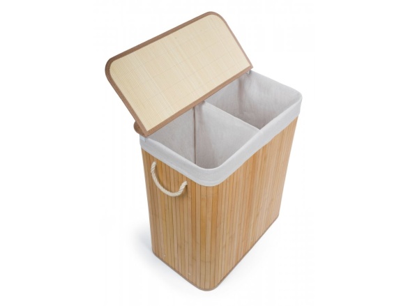 G21 Koš na prádlo  105 l s rozdělovačem, bambusový s bílým košem
