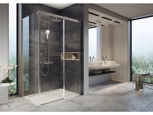 Ravak TE 093.00CR/WH Sprchový sloup s termostatickou baterií, posuvný, se sprchovým setem, chrom/bílá