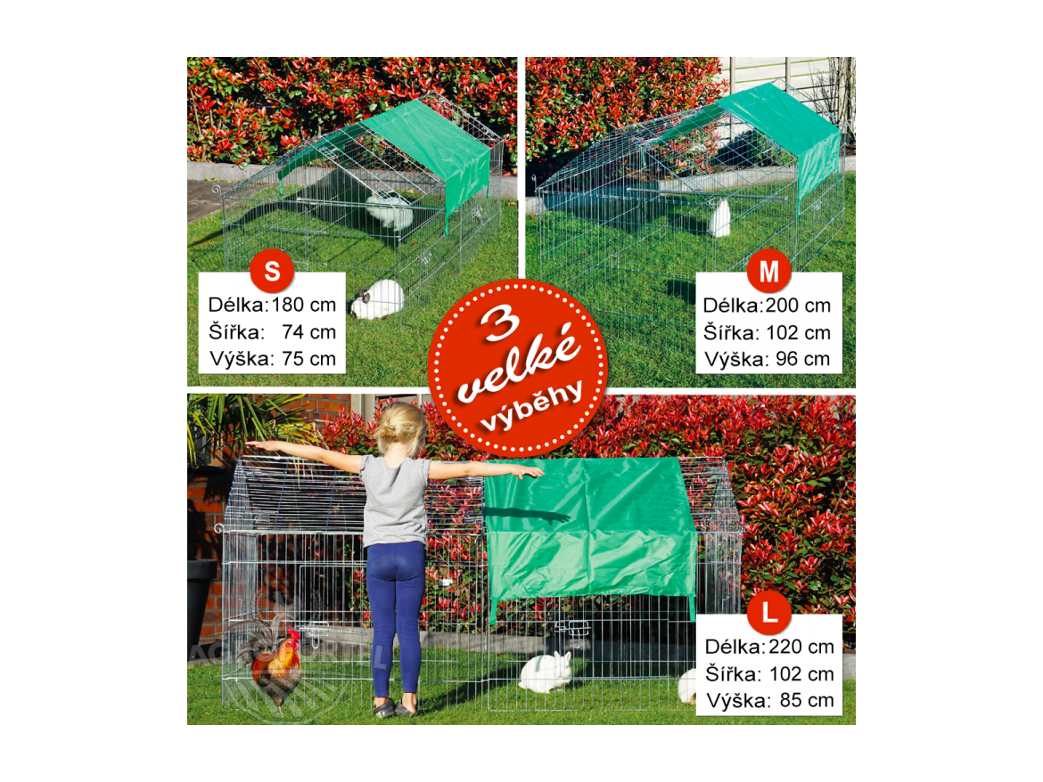 Scobax Venkovní výběh velikost L - pro drůbež a králíky, 2200 x 850 x 1020 mm s plachtou