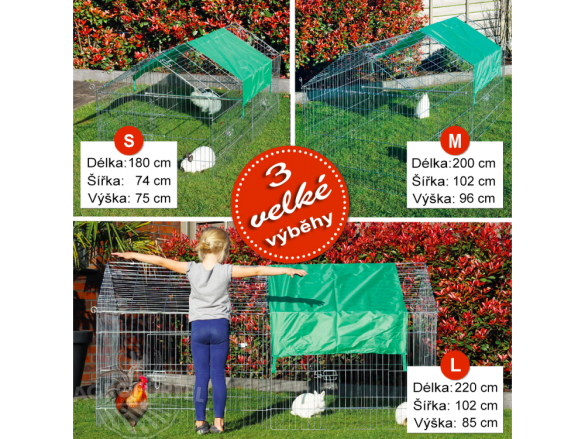 Scobax Venkovní výběh velikost L - pro drůbež a králíky, 2200 x 850 x 1020 mm s plachtou