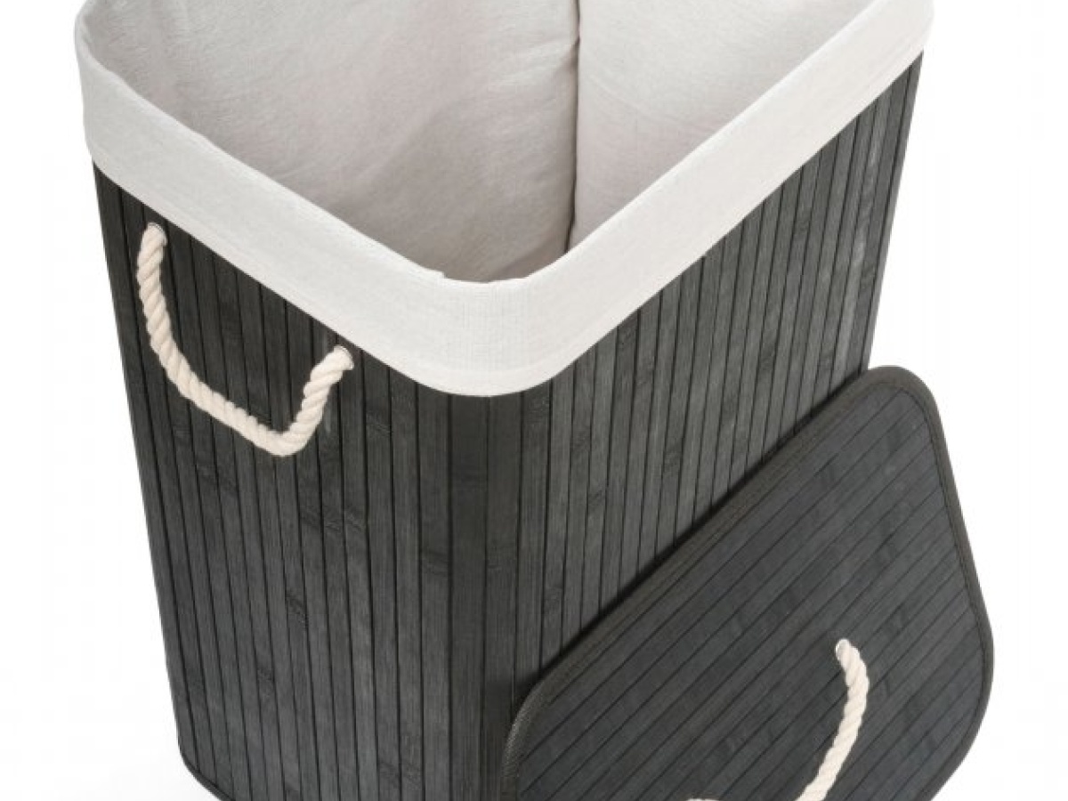 G21 Koš na prádlo  72 l, bambusový černý s bílým košem