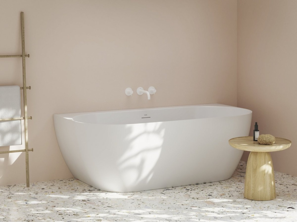 Ravak Vana Freedom Wall Tec 170x87, volně stojící, Alabaster Pink/bílá, krytka odtoku bílá