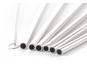 G21 Kovová brčka  BeEco Party 6 ks stříbrná, zahnutá + kartáček na čištění