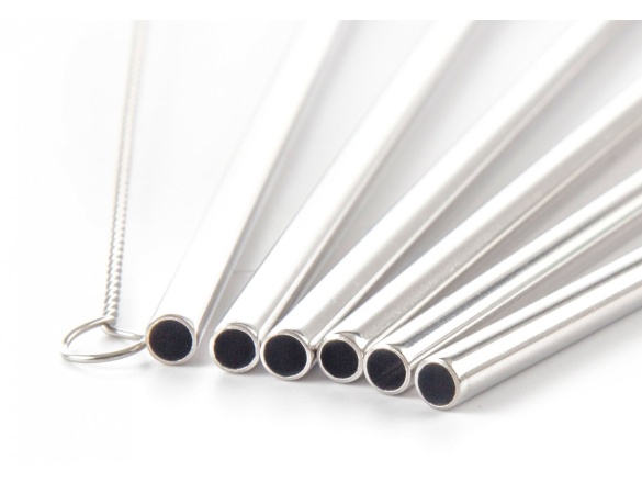 G21 Kovová brčka  BeEco Party 6 ks stříbrná, zahnutá + kartáček na čištění