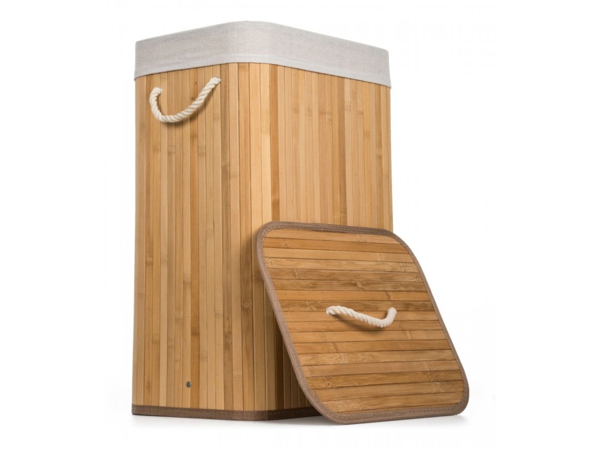 G21 Koš na prádlo  72 l, bambusový s bílým košem