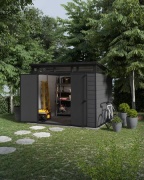 Plastový záhradný domček Keter Cortina 9x7 grafitový, s podlahou