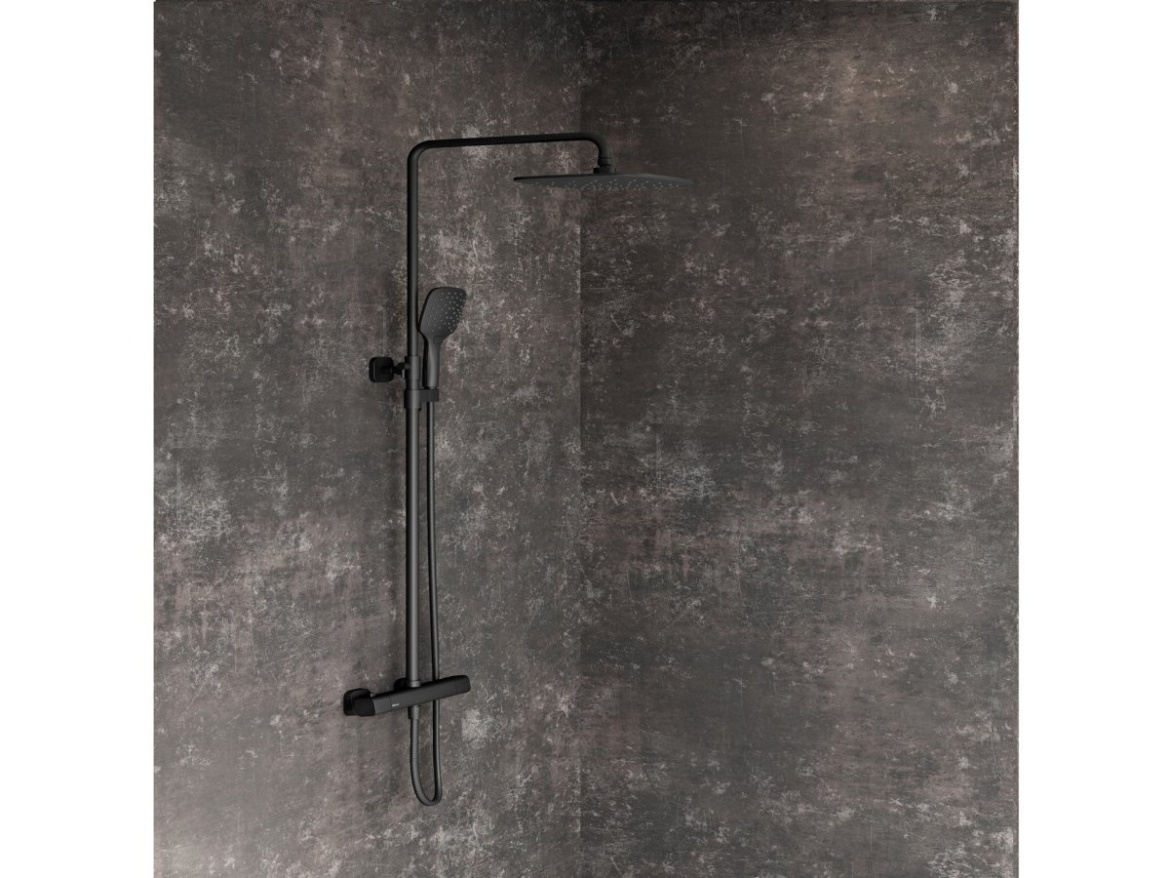 Ravak TD F 091.20BLM Sprchový stĺp s termostatickou batériou, posuvný, so sprchovým setom, čierna matná