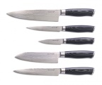G21 Sada nožů  Gourmet Damascus v bambusovém bloku 5 ks + brusný kámen