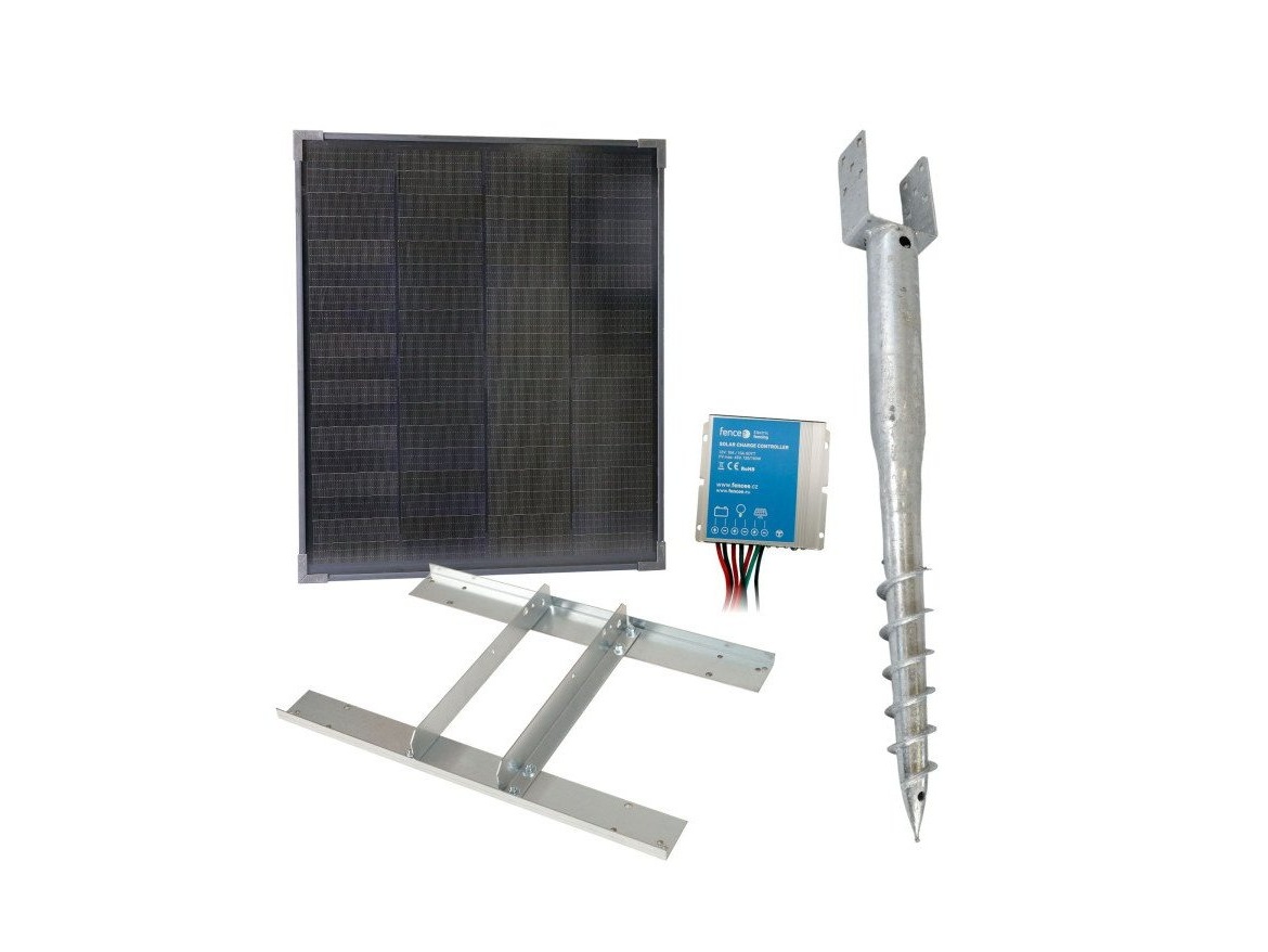 Scobax Základní sada solární napájení ohradníku, panel 40 W, držák zemní vrut, konzole, regulátor 10 A