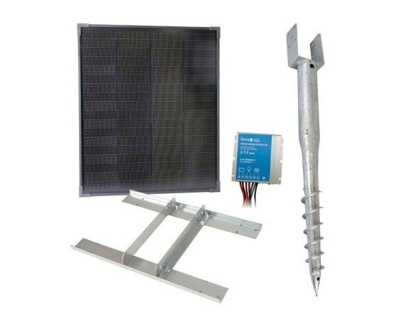 Scobax Základní sada solární napájení ohradníku, panel 40 W, držák zemní vrut, konzole, regulátor 10 A