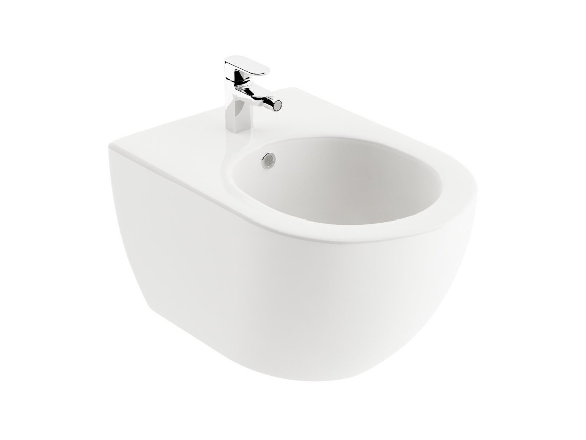 Ravak Bidet Uni Chrome, závesný, biela + bidetová batéria Chrome CR 055.00CR s odtokovou armatúrou, chróm