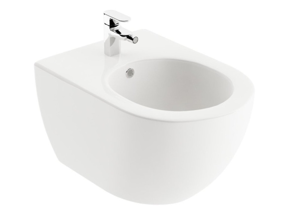 Ravak Bidet Uni Chrome, závesný, biela + bidetová batéria Chrome CR 055.00CR s odtokovou armatúrou, chróm