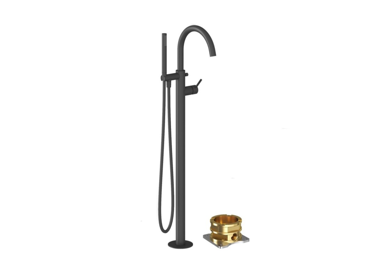 Ravak ES 080.20BLM.RB07G Vaňová batéria do podlahy pre R-box, so sprchovým setom, Black Matt