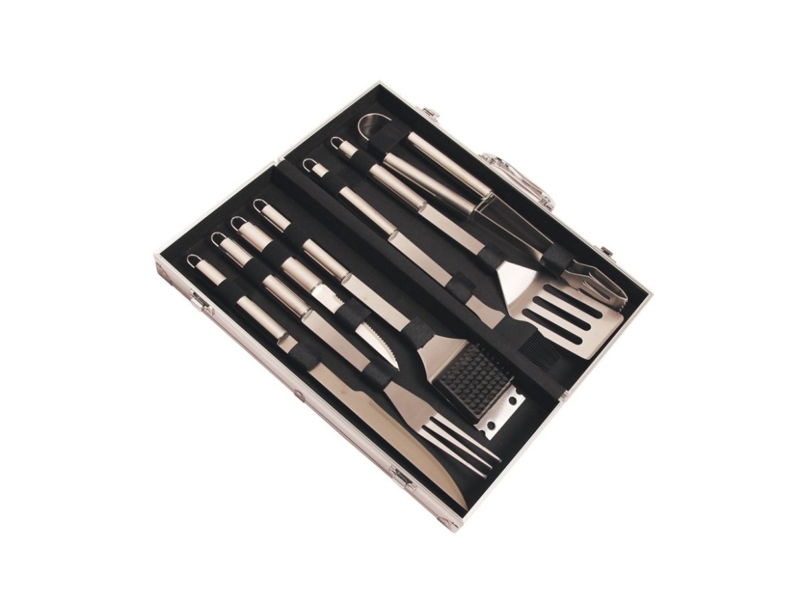 7 darabos rozsdamentes acél grillező szerszámkészlet tokban Riwall PRO RBBQ 7S SET