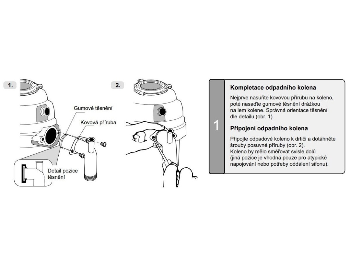 Příslušenství k drtičům EcoMaster Odpadní koleno závitové s přídavným vstupem - bílé