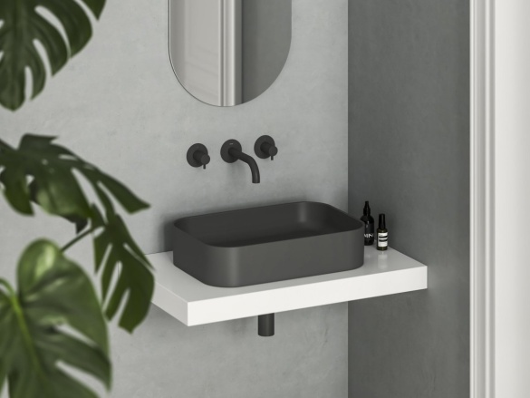 Ravak Umývadlo Ceramic Slim R 55, bez otvoru pre batériu, bez prepadu, čierna matná