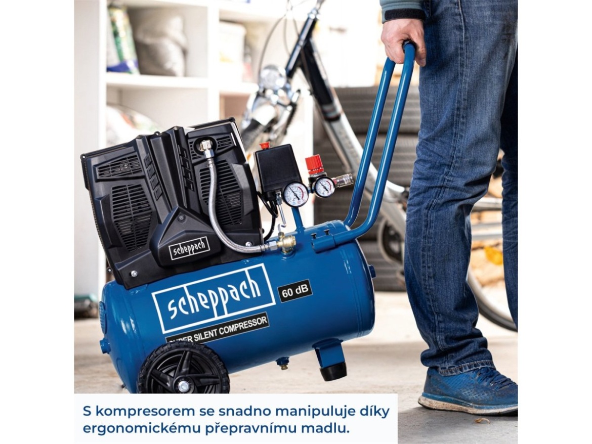 Tichý bezolejový dvouválcový kompresor 24 l Scheppach HC 25 Si