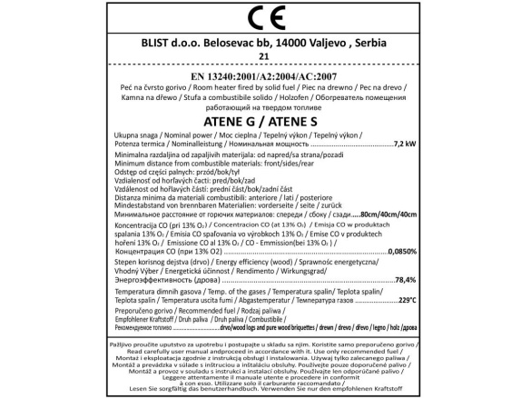 Blist Krbová kamna Blist ATENE S ceramic - Red + příslušenství