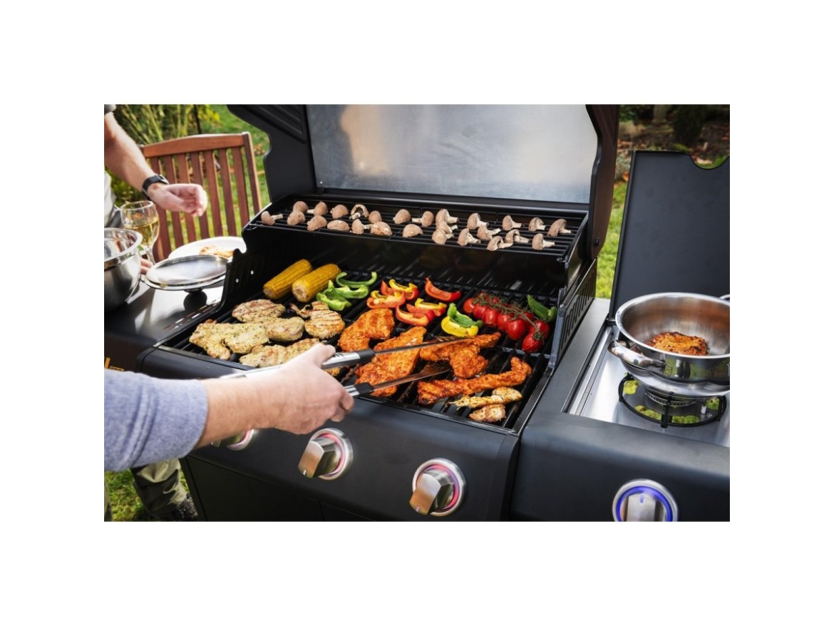 Luxus gázgrill 24 kW hat égővel és egy oldaltűzhellyel Riwall PRO RGG 61 EXL