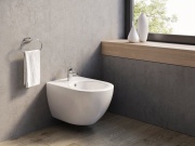 Ravak Bidet Uni Chrome, závesný, biela + bidetová batéria Chrome CR 055.00CR s odtokovou armatúrou, chróm