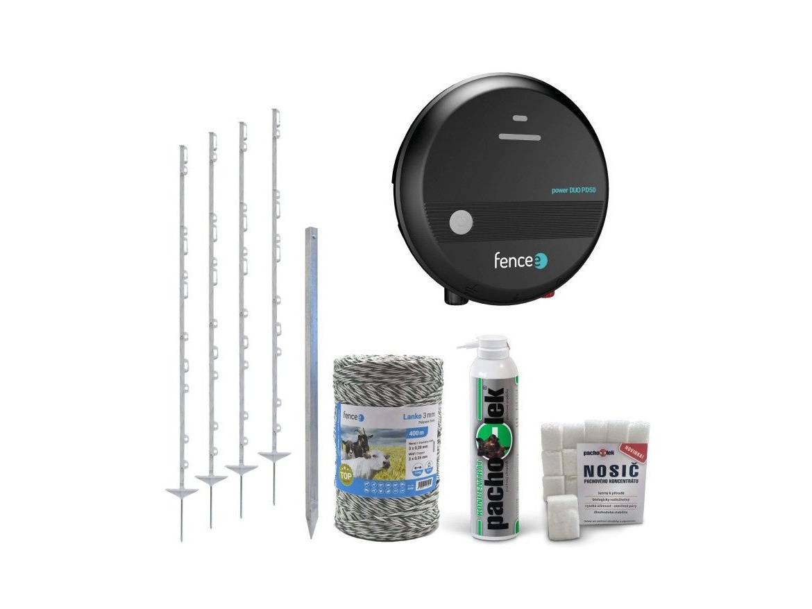 Scobax Sada pachový + elektrický ohradník ochrana pozemku před černou zvěří - DUO zdroj - lanko 400 m