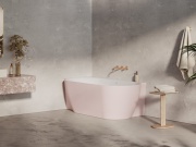 Ravak Vana Freedom Corner II Tec 175x86 P, volně stojící, Alabaster Pink/bílá, krytka odtoku bílá/černá/chrom