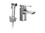 Ravak BM 011.01CR Umyvadlová stojánková baterie 144 mm s bidetovou sprškou a držákem na zeď, bez výpusti, chrom