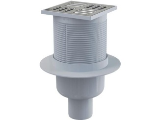 Alcadrain –  Alcadrain Podlahová vpusť 105 x 105 mm, mřížka nerez, spodní odtok d 50 mm,  APV2