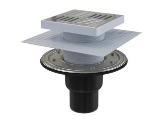 Podlahové –  Alcadrain Podlahová vpusť 105 x 105 mm, mřížka nerez, spodní odtok d 50/75 mm,  APV4444