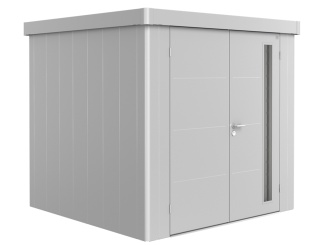 Zahradní domky Biohort –  Neo 1D, strieborná metalíza s dvojkrídlovými dverami