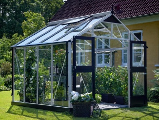 Hliníková konstrukce –  Juliana Premium 4,4 m x 3,0 m, alu / černá, kalené sklo 3 mm