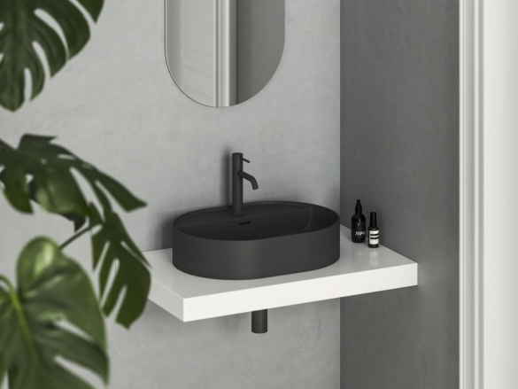 Ravak Umyvadlo Ceramic Slim Shelf O 55, s otvorem pro baterii, s přepadem, antracit
