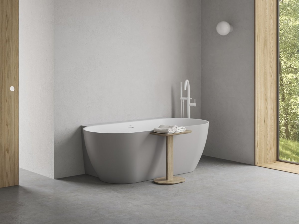 Ravak Vana Freedom Wall II Tec 170x87, volně stojící, Smoke Grey/bílá, krytka odtoku bílá/černá/chrom