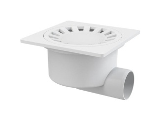 Alcadrain –  Alcadrain Podlahová vpusť 150 x 150 mm, mřížka bílá, boční odtok d 50 mm,  APV15